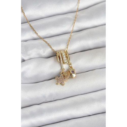 316L Çelik Gold Zirkon Taşlı Deniz Tema Charmlı Kadın Kolye