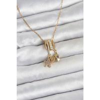 316L Çelik Gold Zirkon Taşlı Deniz Tema Charmlı Kadın Kolye