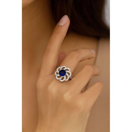 Lüks Mavi Safir Taşlı Rüzgar Gülü Kadın Yüzük