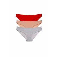 3 adet Eko Set Likralı Kadın Slip Külot Kırmızı Ten Gri