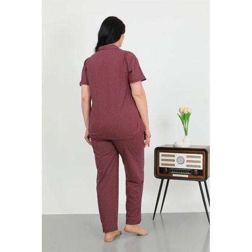 Kadın Büyük Beden Pamuklu Cepli Düğmeli Mor Pijama Takım
