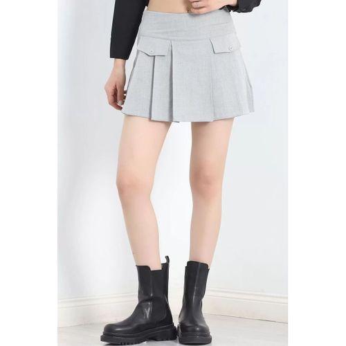 pilelistore Cep Kapaklı Pileli Etek Gri
