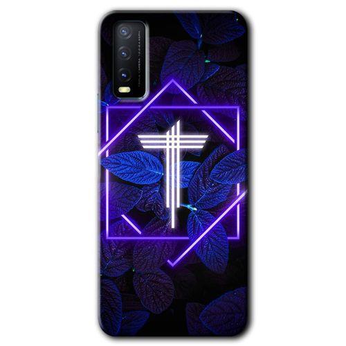 Vivo Y11s HD Baskılı Kılıf + 9D Tam Ekran Koruyucu - Dark Neon Yaprak T Harfi