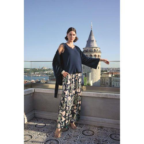 Yaprak Desenli Ve Dantelli 3'lü Pijama Takımı