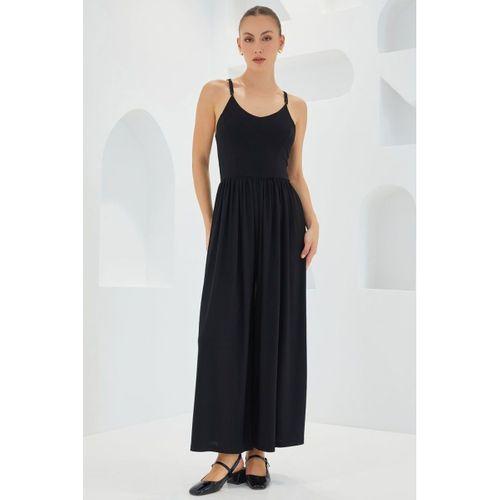 7029 Bol Paça Askılı Tulum - Siyah