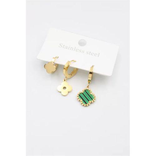 3'lü Vc Yonca Küpe - Altın