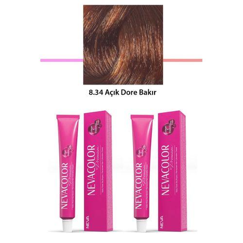 2 li Set Premium 8.34 Açık Dore Bakır - Kalıcı Krem Saç Boyası 2 X 50 g Tüp