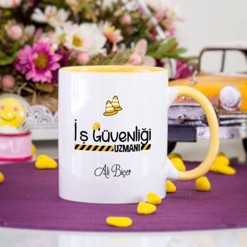 Kişiye Özel Sarı Renkli İş Güvenliği Uzmanı Kupa Bardak