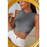 Kadın Gri Çapraz Bağlamalı Crop Top Büstiyer