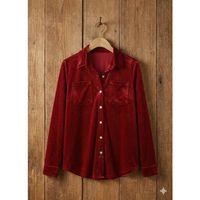 Kadın Uzun Kollu Yakalı önden Düğmeli Cep Detaylı Kadife Gömlek