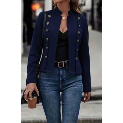 Kadın Uzun Kollu Hakim Yaka Yanlardan Düğmeli Kısa Süet Ceket