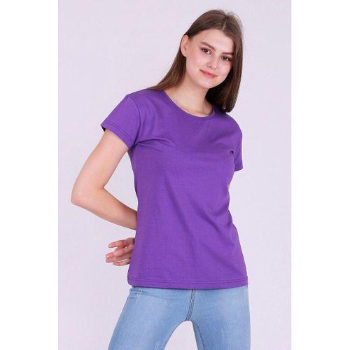 Mor Renk %100 Pamuk Bisiklet Yaka Basic Baskısız Kadın Örme Kısa Kollu Tshirt