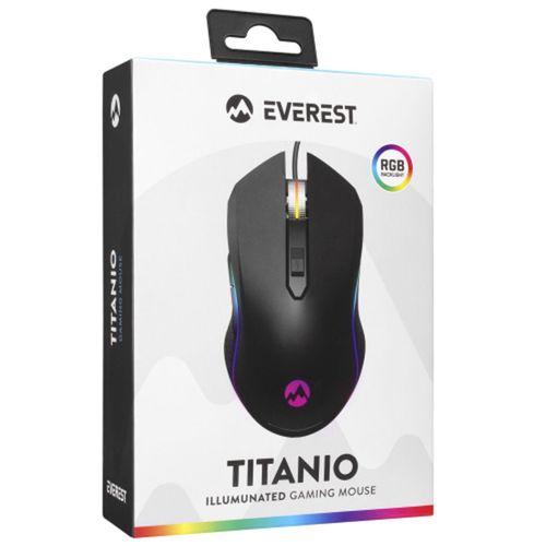 EVEREST SM-F09, TITANIO, RGB Aydınlatma, USB Kablolu, Programlanabilir 6 Tuşlu, Gaming Mouse, 7.200 DPI, Siyah