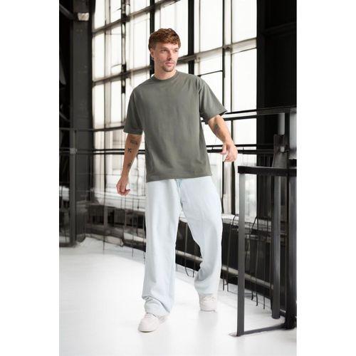 İki İplik Kumaş Pamuklu Bisiklet Yaka Basic Oversize Erkek T-Shirt - Avcı Yeşili