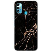 Tecno Spark 7T Kılıf HD Desen Baskılı Arka Kapak - Siyah Gold Mermer