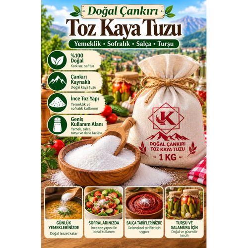 Doğal Çankırı Toz Kaya Tuzu 1 KG İnce Öğütülmüş Sofralık Yemeklik Turşuluk