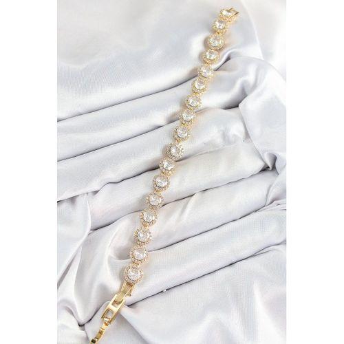 Pirinç Zirkon Taşlı Daire Baget Model Gold Renk VIP Seri Kadın Bileklik