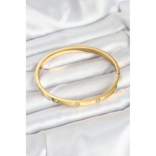 316L Çelik Gold Renk Zirkon Taşlı 65 mm Kadın Kelepçe Bileklik