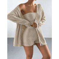 Kadın Uzun Kollu önü Açık şardonlu Kaşkorse Ceket Büstiyer Ve Short üçlü