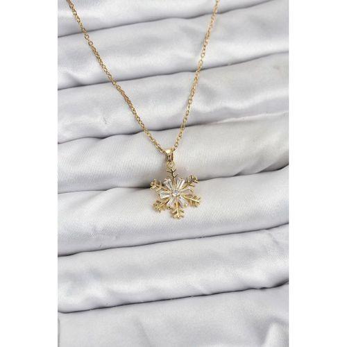 316L Çelik Zincir Gold Renk Kar Tanesi Model Zirkon Taşlı Kadın Kolye