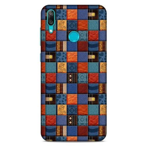 Huawei Y7 Prime 2019 Kılıf Patchwork (16) Kalın Kılıf Turuncu Mavi