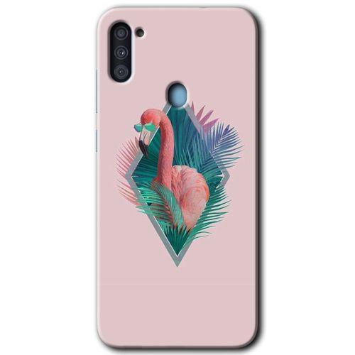 MRCİLETİSİM Samsung Galaxy M11 Kılıf Baskılı Kapak - Flamingo + 5D Tam Kaplayan Cam