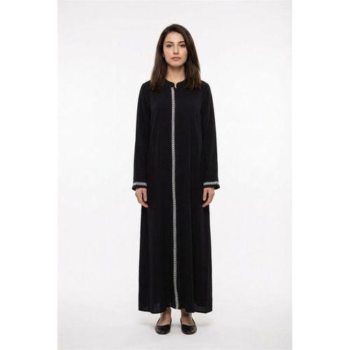 Uzun Kol Mihrimah Nakışlı Yazlık Şile Bezi Ferace Siyah Syh