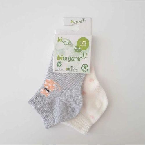 Bibaby Biorganic Cat 2'Li Yaş Patik Çorap 68427 Ekru Gri