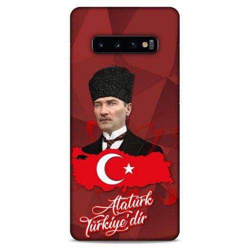 Samsung Galaxy S10 Plus Kılıf Atatürk (43) Thin Fit Kılıf Kırmızı Mozaik