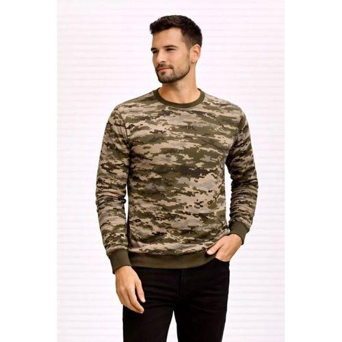 Erkek Kamuflaj Desenli 2 İplik 4 Mevsim Uzun Kollu Bisiklet Yaka Sweatshirt - Kamuflaj