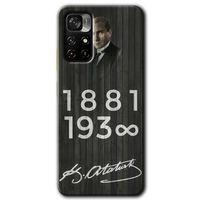 MRCİLETİSİM Xiaomi Redmi Note 11T Kılıf HD Desen Baskılı Arka Kapak + Temperli Cam - Atatürk Ahşap İmza