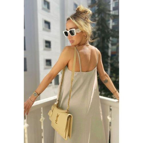 Kadın Ip Askılı V Yakalı Uzun Aerobin Elbise