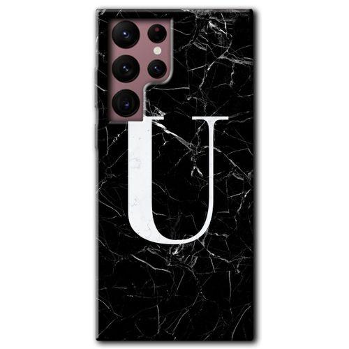 Samsung Galaxy S22 Ultra HD Baskılı Kılıf + 9D Tam Ekran Koruyucu - Siyah Mermer Desenli U Harfi