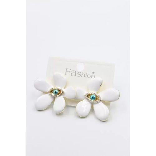 Mineli Çiçek Küpe - Beyaz