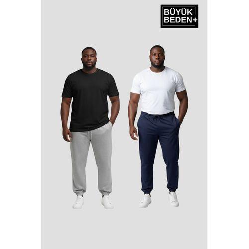 Erkek Büyük Beden İkili Jogger Paça Lastikli İnce Eşofman Altı Seti SPR26BEA951+2