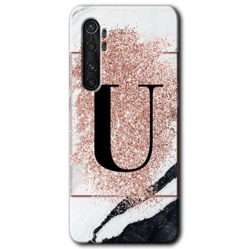 Xiaomi Mi Note 10 Lite Kılıf HD Desen Baskılı Arka Kapak - Pembe Mermer Desenli U Harfi + Kırılmaz Cam