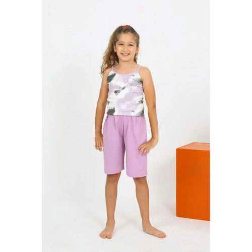 Kız Çocuk İp Askılı Şortlu Penye Lila Pijama Takım