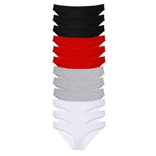 12 Adet Süper Eko Set Likralı Kadın Slip Külot Siyah Kırmızı Gri Beyaz