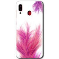 Samsung Galaxy A20 Kılıf Baskılı Kapak - Pembe Tüy + 5D Tam Kaplayan Cam