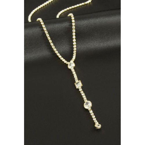 Oval Şerit Taşlı Çelik Y Kolye