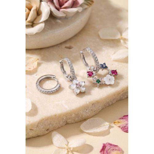 3 lü Set Gümüş Renk Çiçek Model Küpe