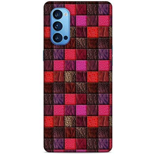 Oppo Reno 4 Pro Kılıf Patchwork (22) Tam Koruma Kılıfı Fuşya Bordo