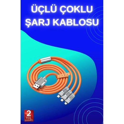 3 İn 1 Süper Hızlı Şarj Kablosu Android Ve İos Uyumlu Silikon Şarj Kablosu