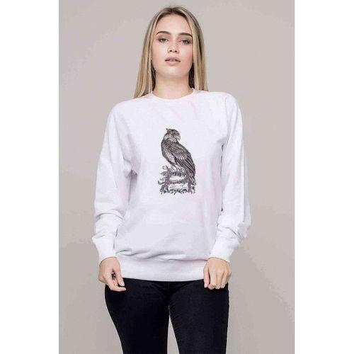 Kafatası Resimde Tıraşlama Gri Kuş Yırtıcı Baskılı Beyaz Kadın Sweatshirt