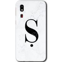 Galaxy A2 Core Kılıf HD Desen Baskılı Arka Kapak - Beyaz Mermer Desenli Ş Harfi + Kırılmaz Cam