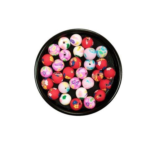 30 Adet 10 mm Polimer Kil Fimo Boncuk Takı Bileklik + 1 Metre Lastikli Misina Hediye - Desenli Yuvarlak