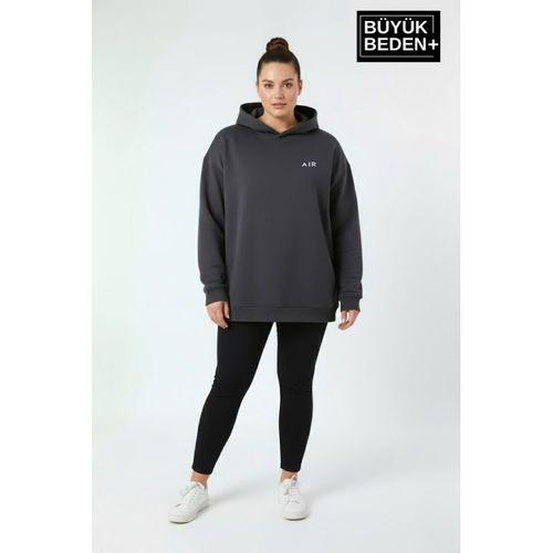 Kadın Büyük Beden AR Baskılı Kapüşonlu Sweatshirt SPR26BSWK963