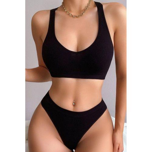 Kadın Siyah Desteksiz Seamless Tangalı İç Çamaşır Takımı