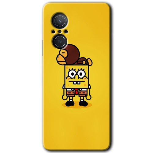 MRCİLETİSİM Huawei Nova 9 SE Kılıf HD Desen Baskılı Arka Kapak+Temperli Cam - Sünger Bob