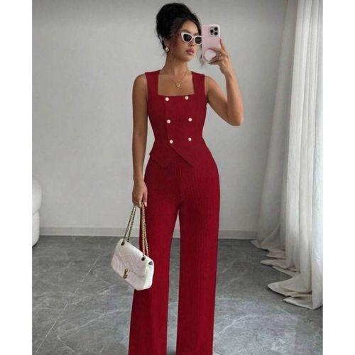 Kadın Düğmeli Bürümcük Kumaş Takım